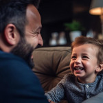 和兒子嘻鬧的爸爸