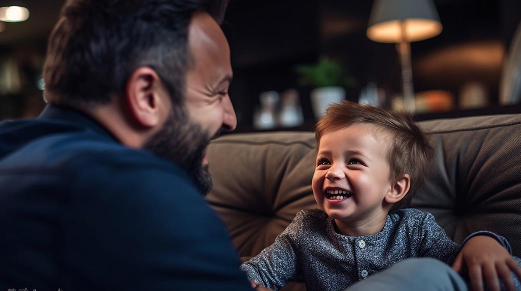 和兒子嘻鬧的爸爸